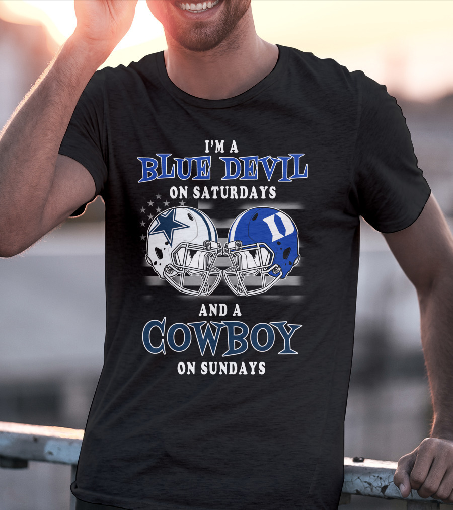 I'm A Blue Devil On Saturdays And A Cowboy On Sundays Football Helmets Usa Flag T-Shirt