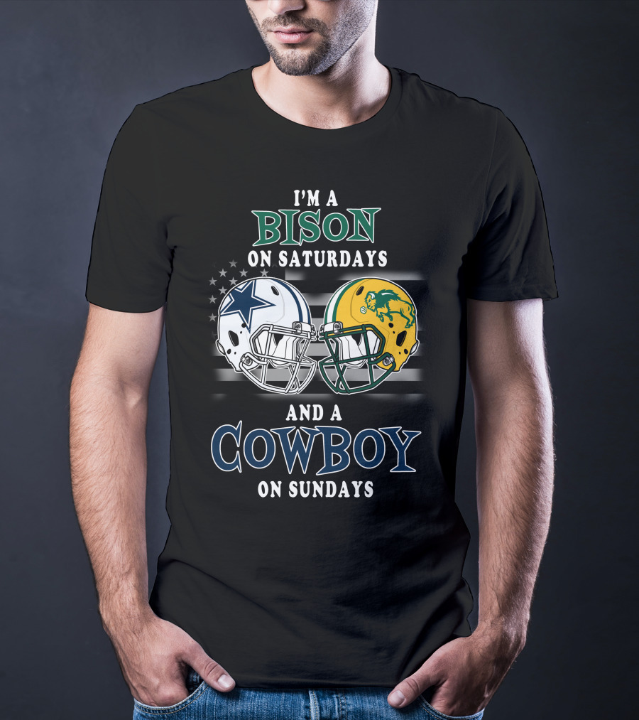 I'm A Bison On Saturdays And A Cowboy On Sundays Football Helmets T-Shirt