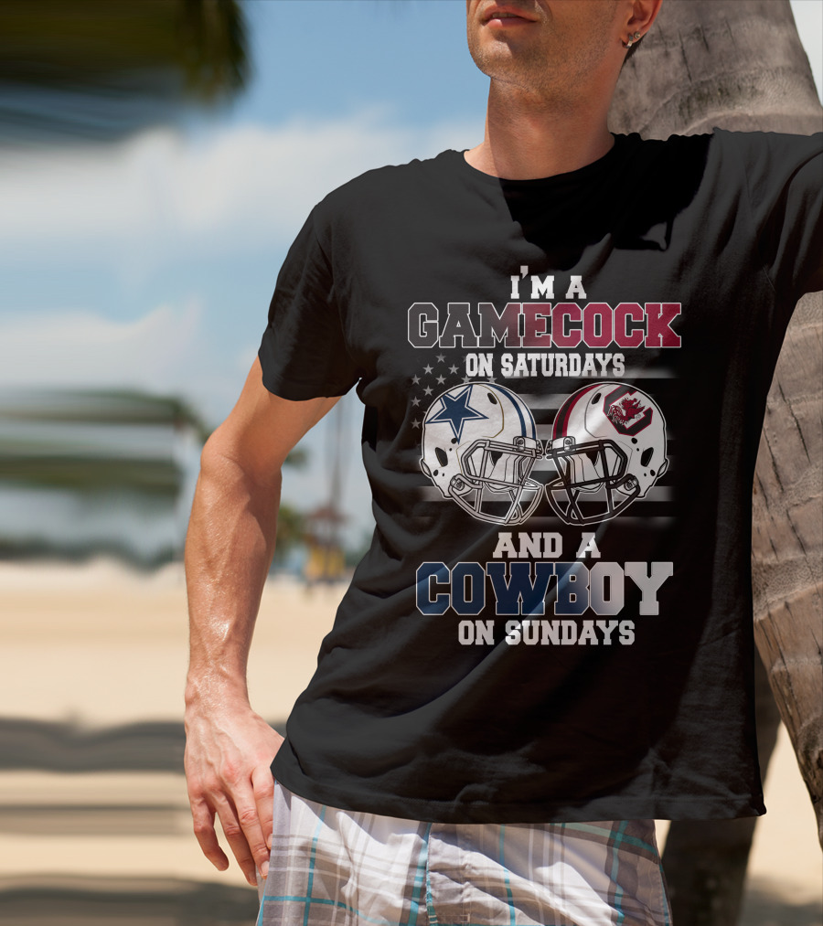 I'm A Gamecock On Saturdays And A Cowboy On Sundays Football Helmets T-Shirt