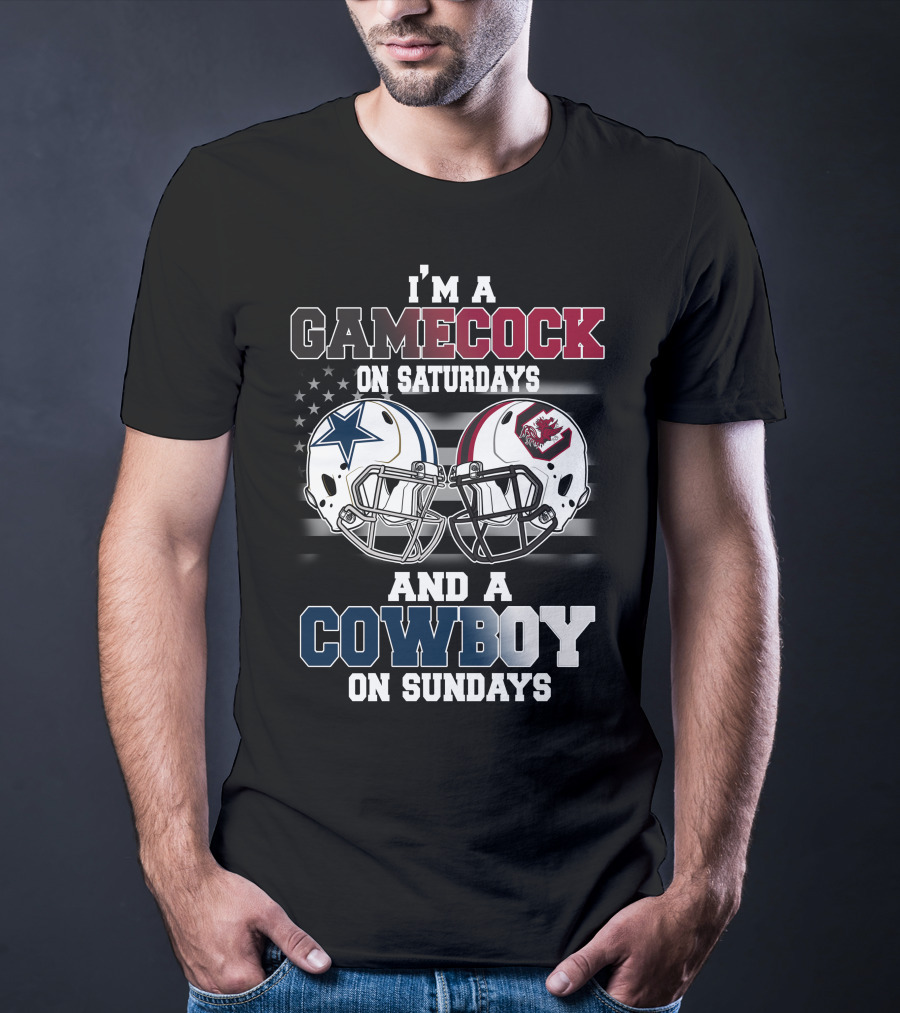 I'm A Gamecock On Saturdays And A Cowboy On Sundays Football Helmets T-Shirt
