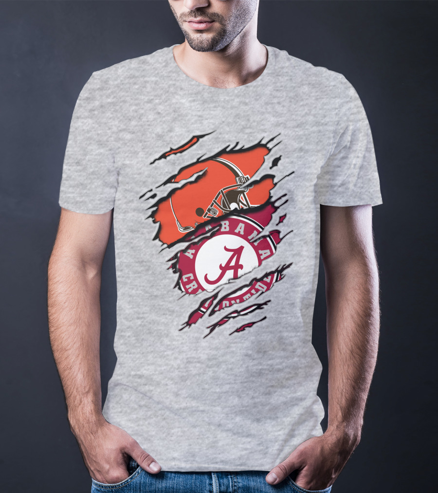 Alabama Crimson Tide Cleveland Browns Helmet Logo Mashup T-Shirt
