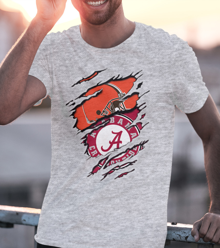 Alabama Crimson Tide Cleveland Browns Helmet Logo Mashup T-Shirt