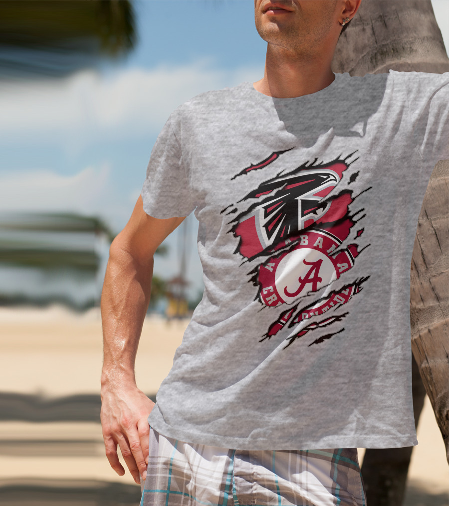 Alabama Crimson Tide And Atlanta Falcons Ripped Logo Combo T-Shirt