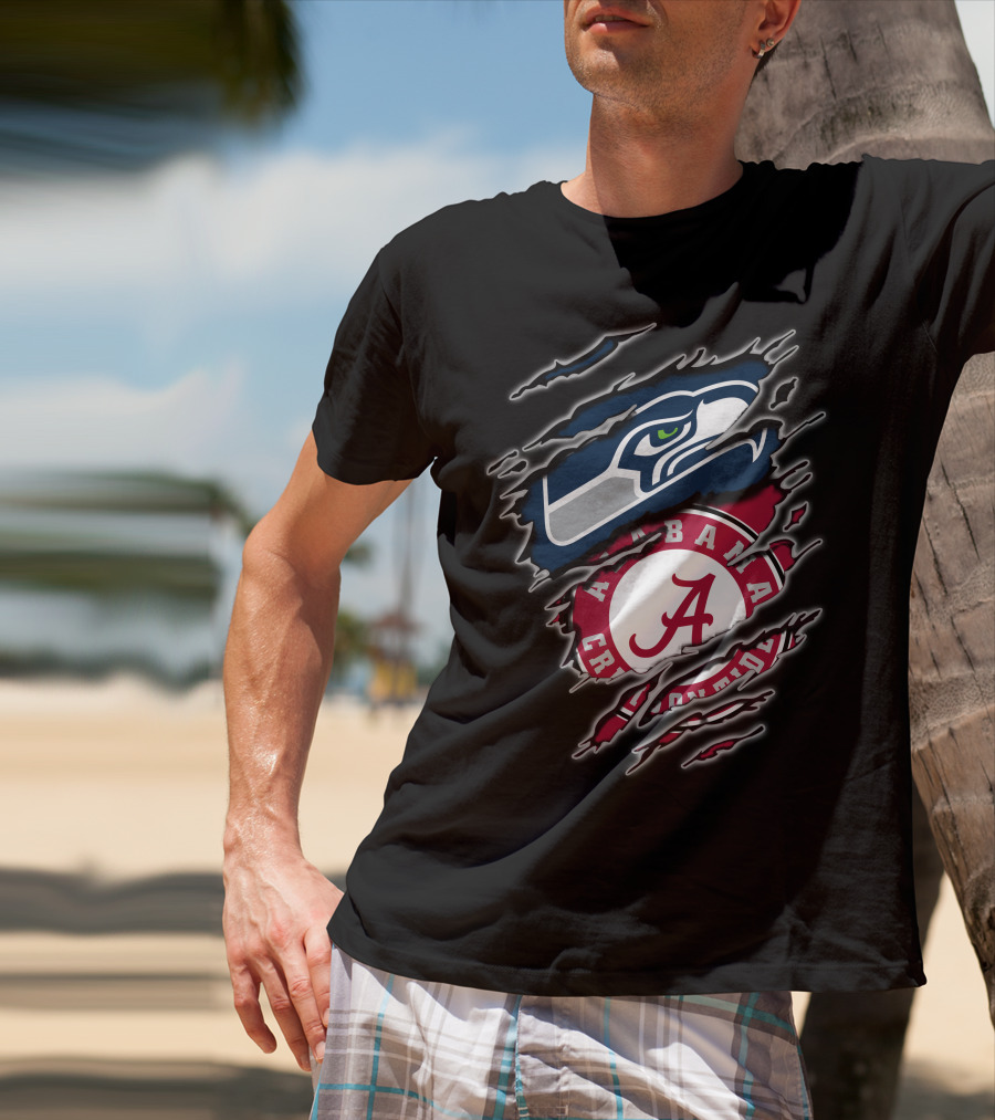 Alabama Crimson Tide Seattle Seahawks Creative Mashup T-Shirt