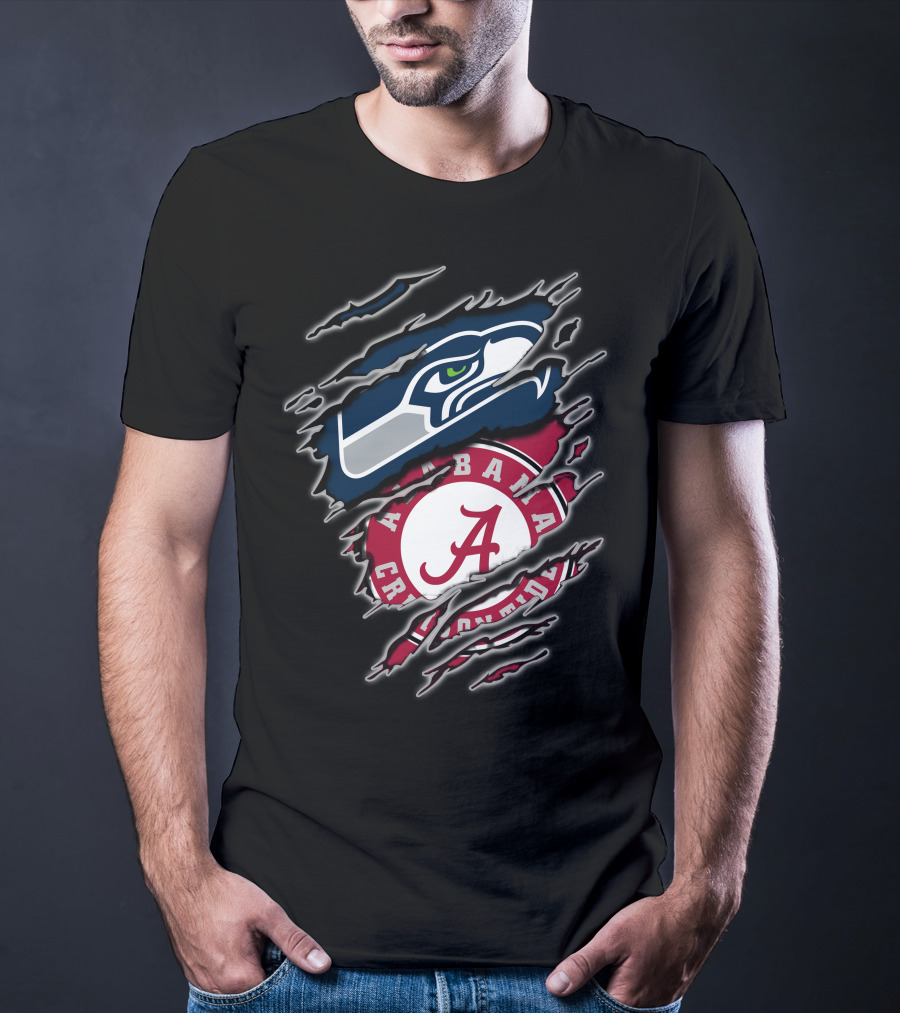 Alabama Crimson Tide Seattle Seahawks Creative Mashup T-Shirt