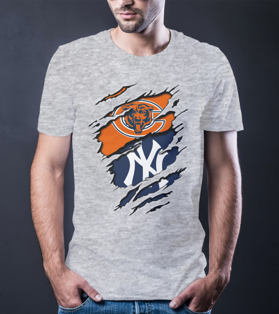 Chicago Bears New York Yankees Collaboration Logo Fusion T-Shirt