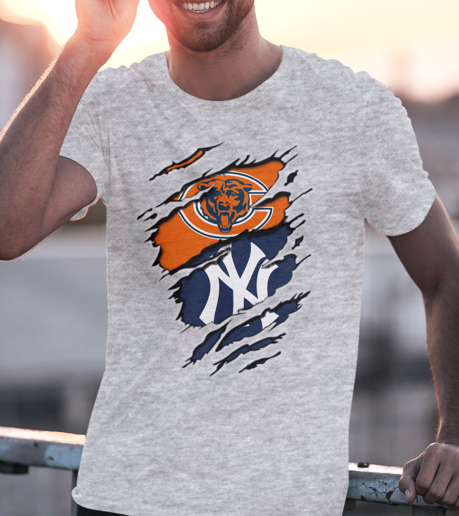 Chicago Bears New York Yankees Collaboration Logo Fusion T-Shirt