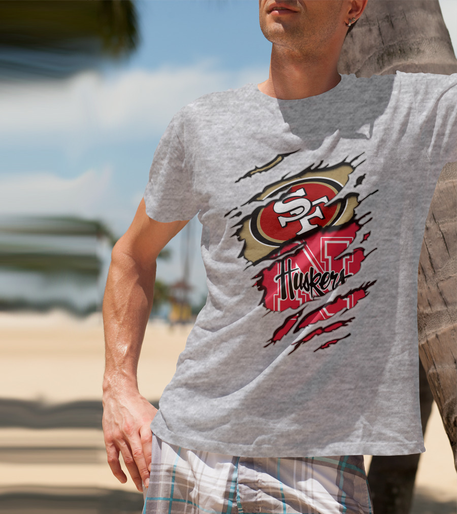 49ers Sf Logo Huskers N Cornhuskers Ripped T-Shirt
