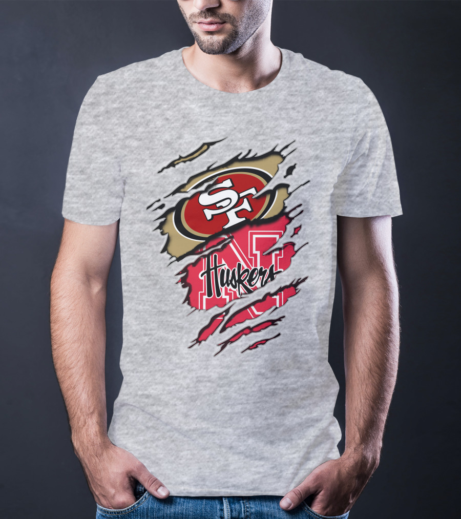 49ers Sf Logo Huskers N Cornhuskers Ripped T-Shirt