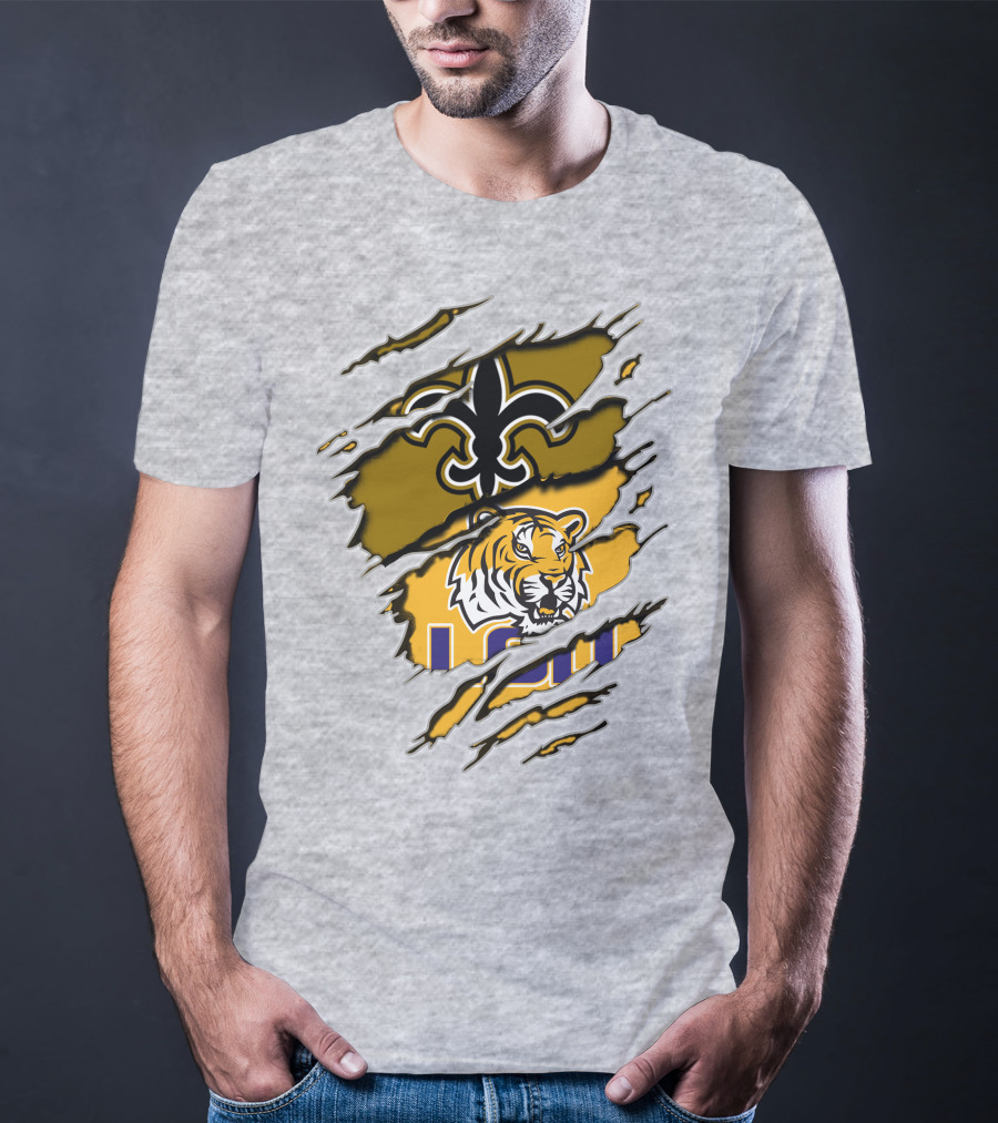 New Orleans Saints Fleur-De-Lis And Lsu Tigers Logo Combo T-Shirt