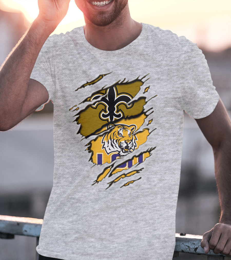 New Orleans Saints Fleur-De-Lis And Lsu Tigers Logo Combo T-Shirt