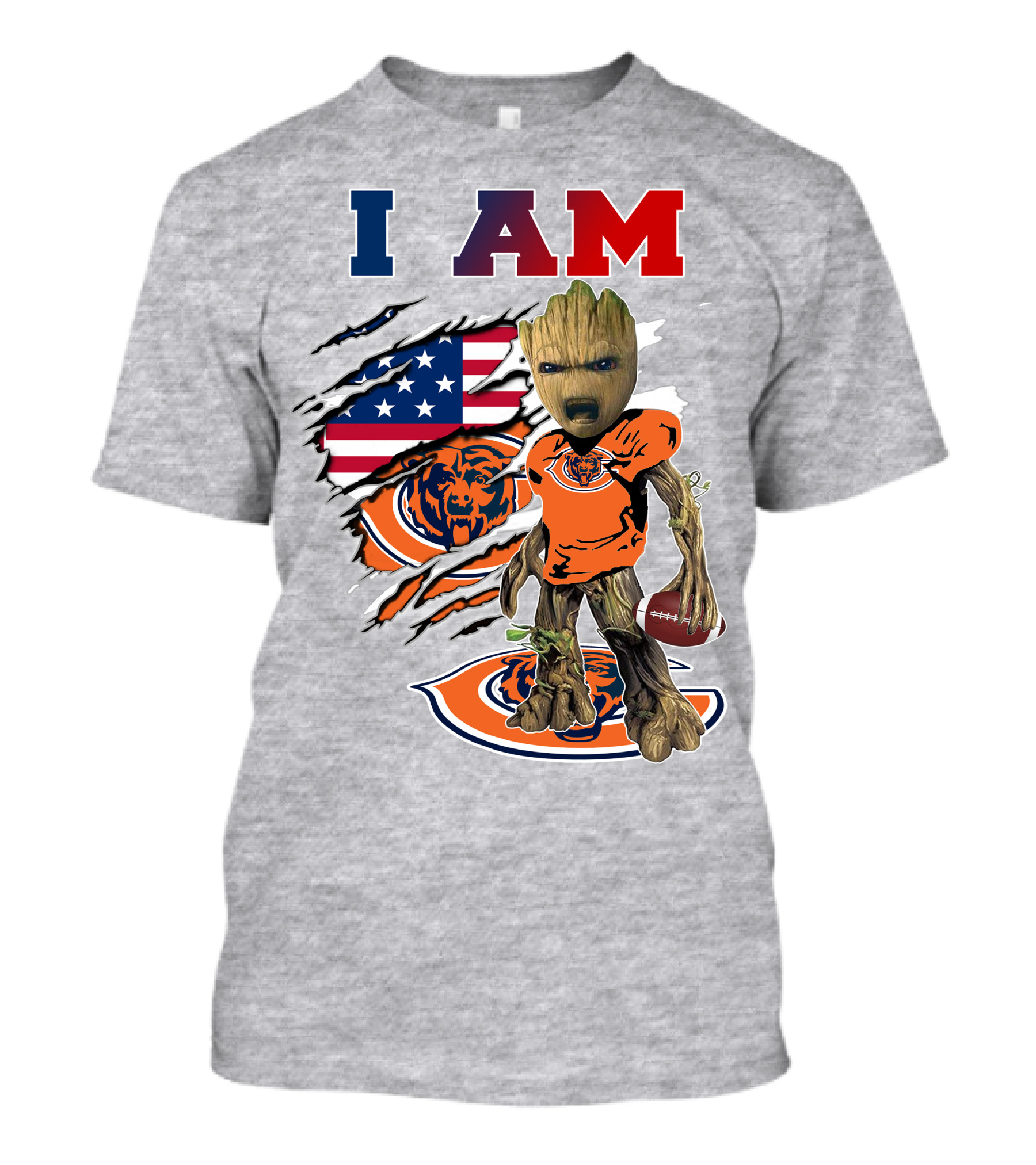 I Am Groot Chicago Bears Football Team Groot Usa Flag T-Shirt