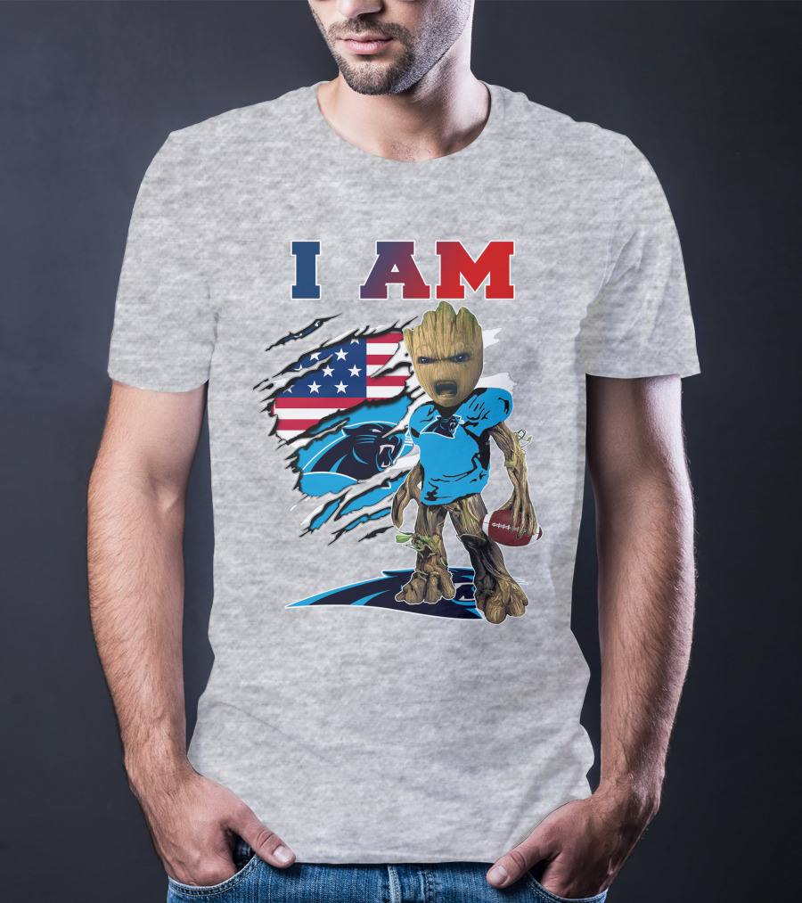 I Am Panthers Groot Football American Flag Crossover T-Shirt