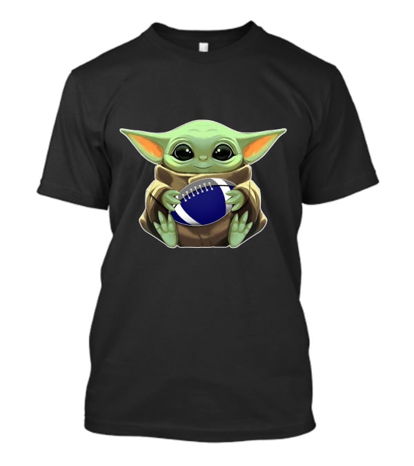Yoda Baby Holding Blue And White Football T-Shirt