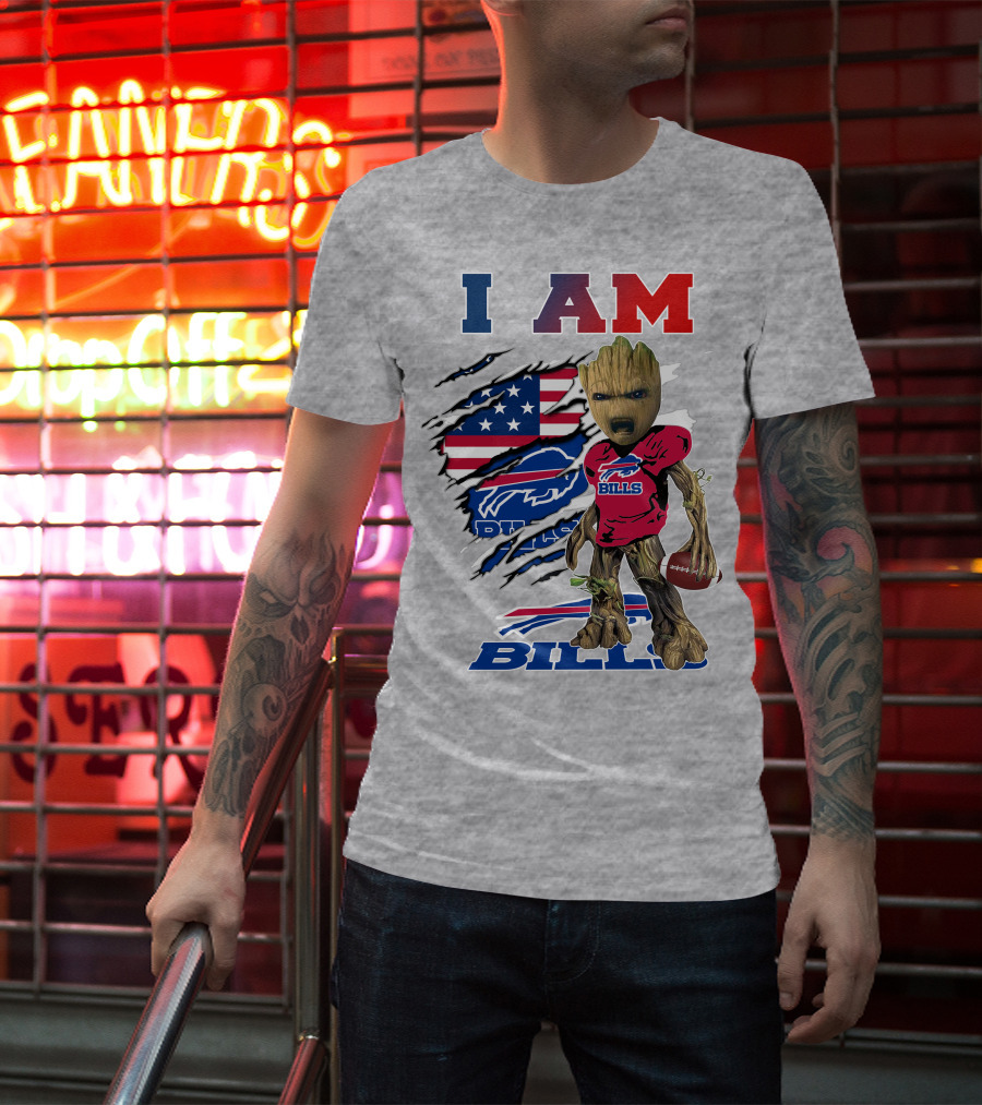 I Am Groot Buffalo Bills American Flag Football T-Shirt