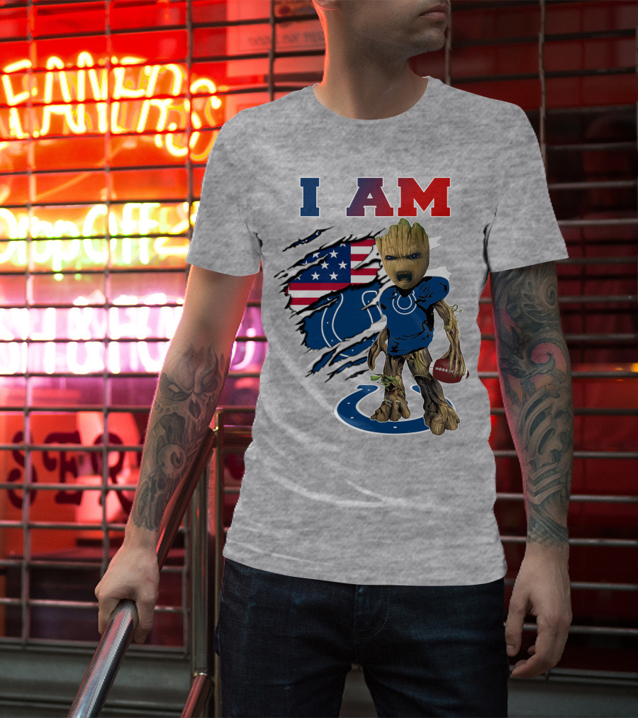 I Am Groot Colts Nfl Football American Flag Guardians Of The Galaxy T-Shirt