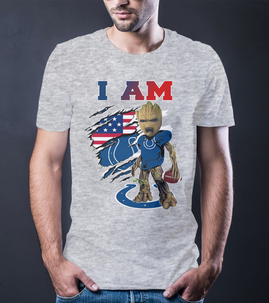 I Am Groot Colts Nfl Football American Flag Guardians Of The Galaxy T-Shirt