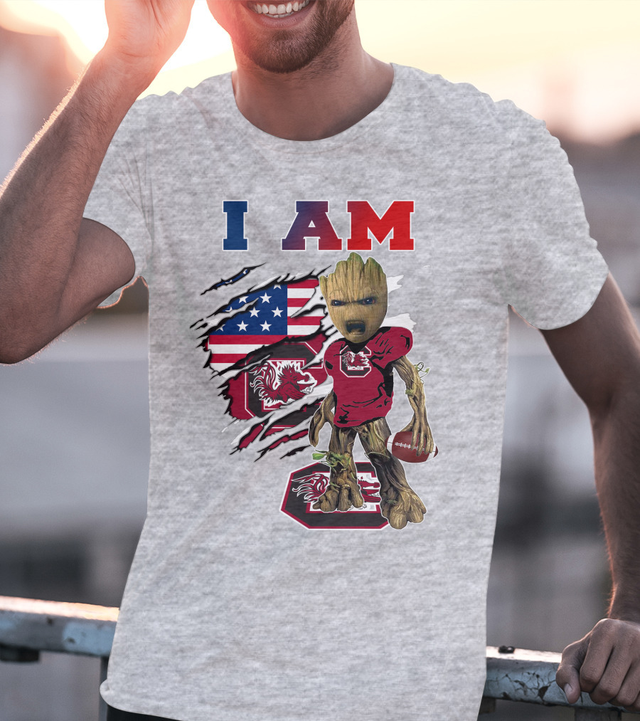I Am Groot Gamecocks American Flag Football T-Shirt