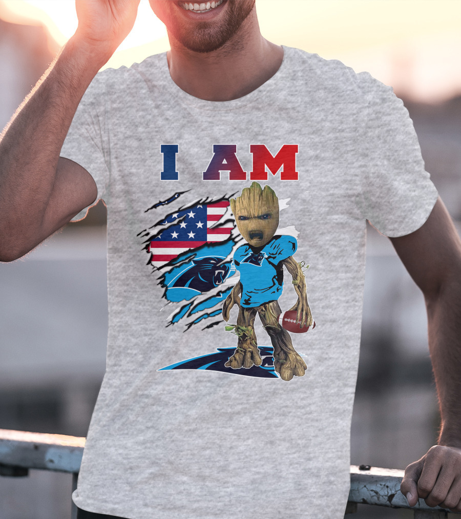 I Am Panthers Groot American Flag Football Crossover T-Shirt