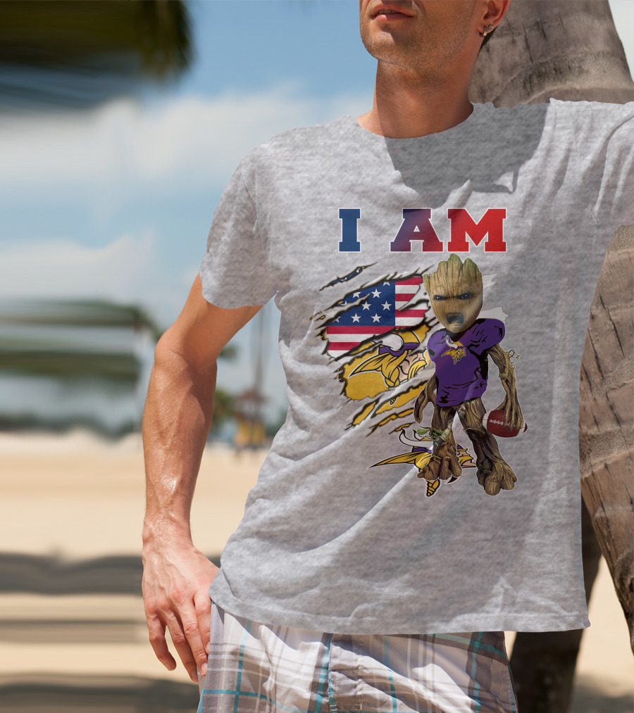 I Am Groot Vikings Nfl Football American Flag T-Shirt
