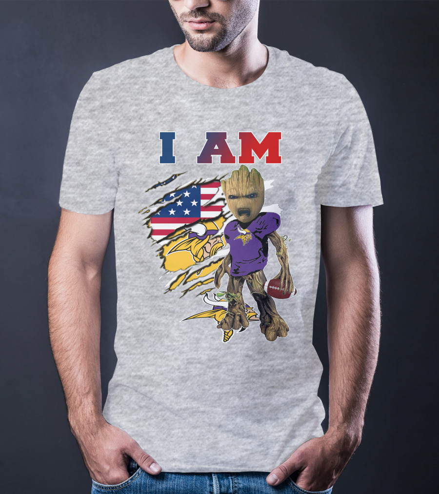 I Am Groot Vikings Nfl Football American Flag T-Shirt