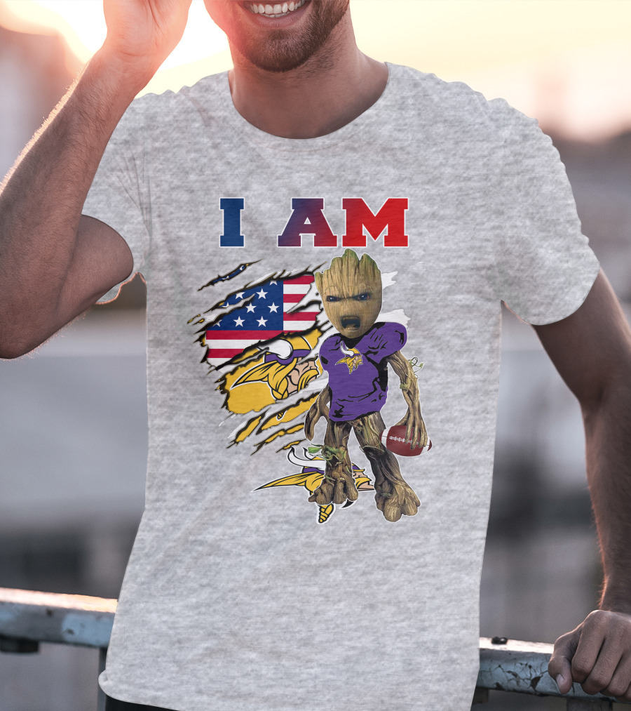 I Am Groot Vikings Nfl Football American Flag T-Shirt