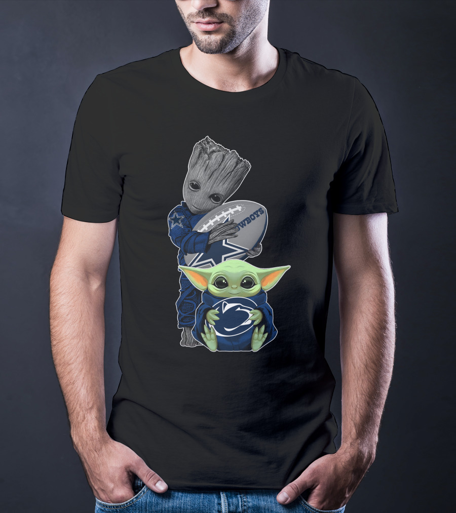 Cowboys Groot And Baby Yoda Football Team Collaboration T-Shirt