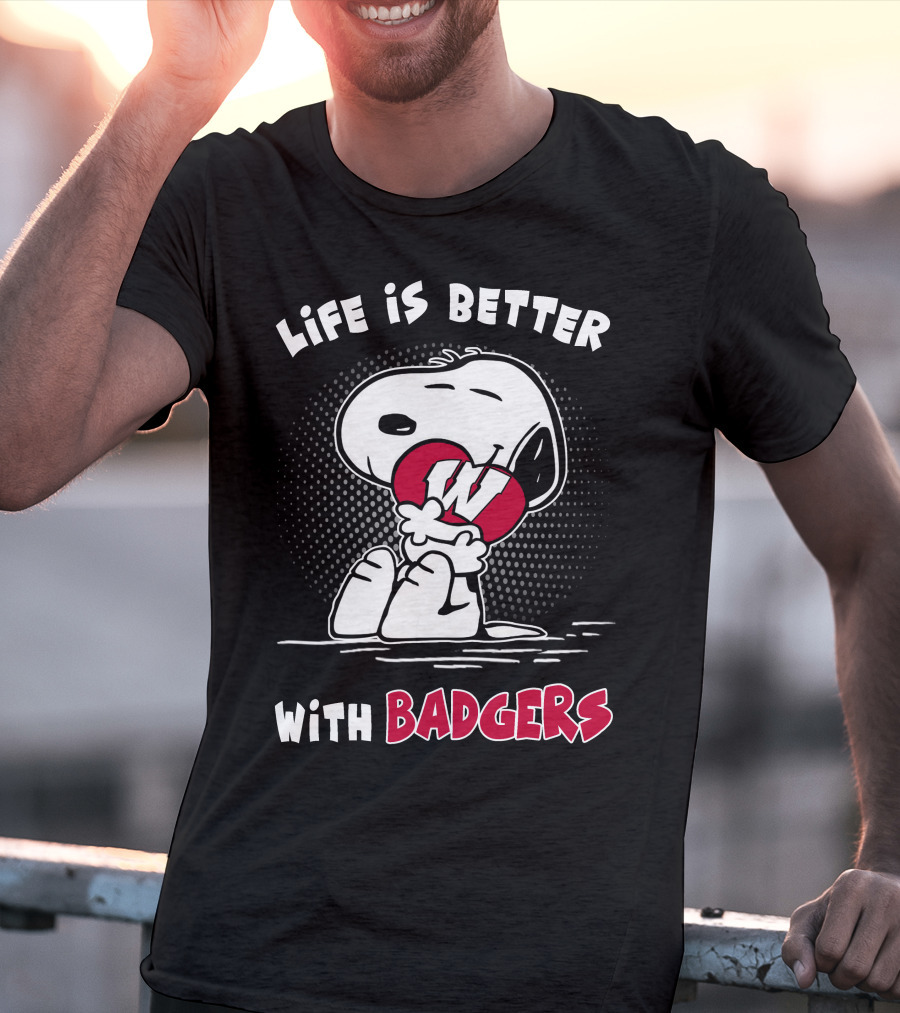 Life Is Better With Badgers Snoopy Hugging W T-Shirt