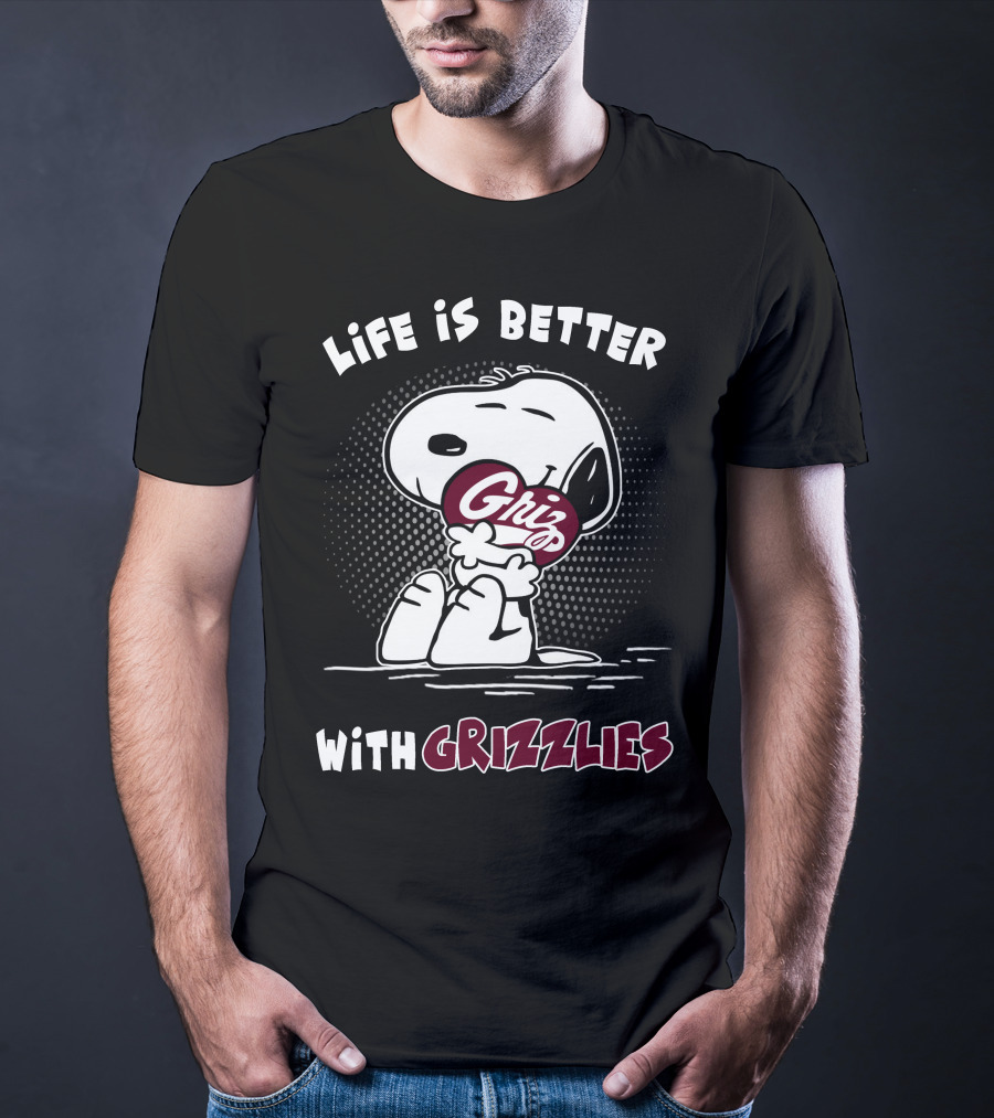 Life Is Better With Grizzlies Snoopy Hugging Football T-Shirt