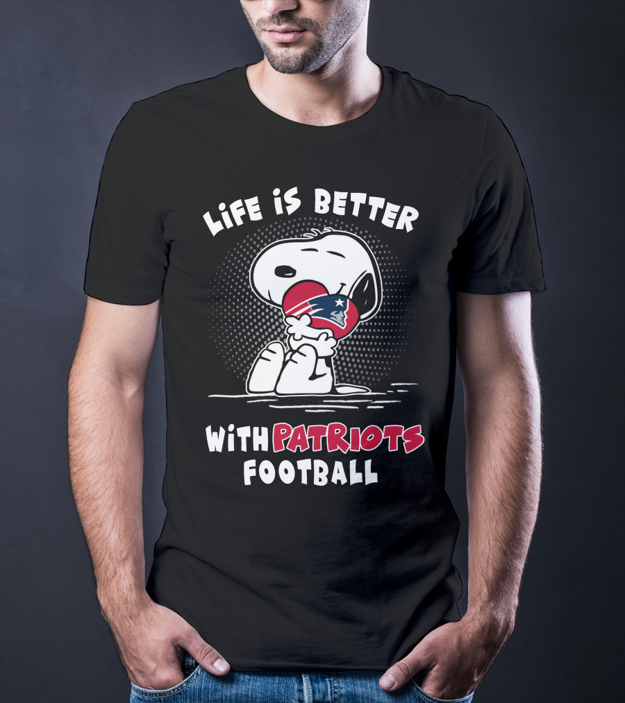 Life Is Better With Patriots Football Snoopy Hugging Helmet T-Shirt
