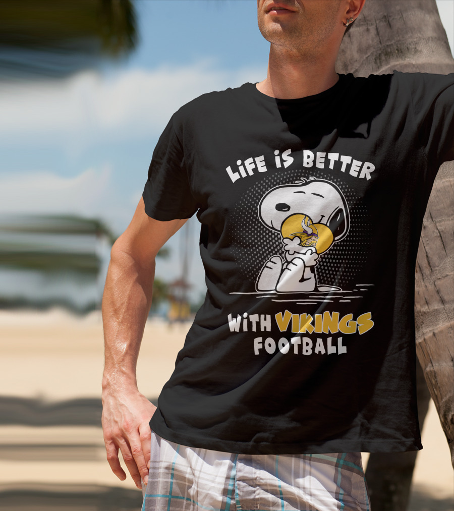 Life Is Better With Vikings Football Snoopy Hugging Helmet T-Shirt
