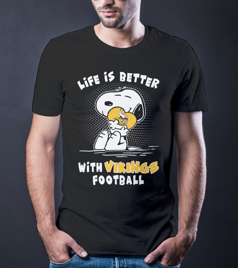 Life Is Better With Vikings Football Snoopy Hugging Helmet T-Shirt