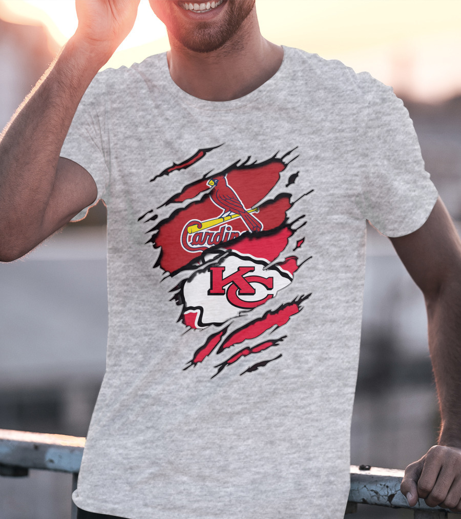 Kansas City Chiefs And St. Louis Cardinals Team Logos On Red And White T-Shirt