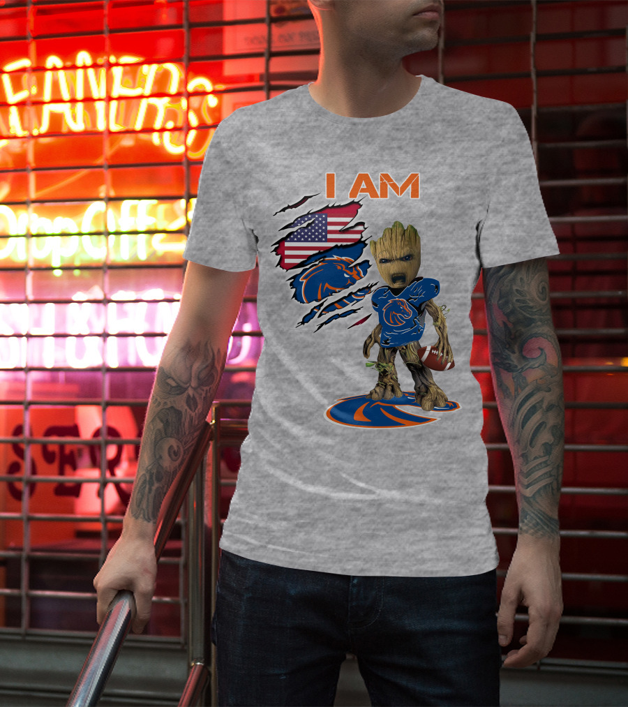 I Am Baby Groot Boise State Broncos Football American Flag T-Shirt