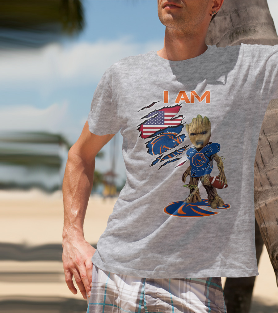 I Am Baby Groot Boise State Broncos Football American Flag T-Shirt