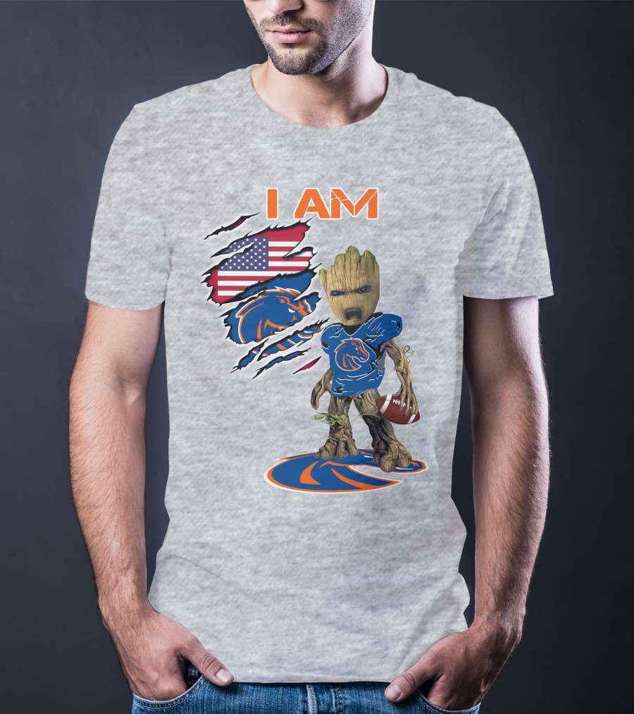 I Am Baby Groot Boise State Broncos Football American Flag T-Shirt