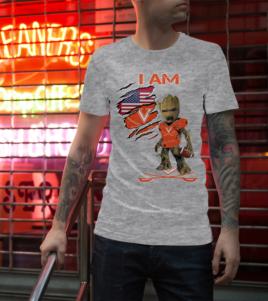 I AM Baby Groot Cavaliers Football USA Flag T-Shirt