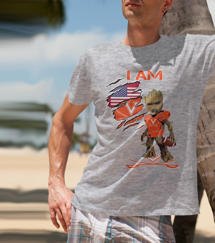 I AM Baby Groot Cavaliers Football USA Flag T-Shirt