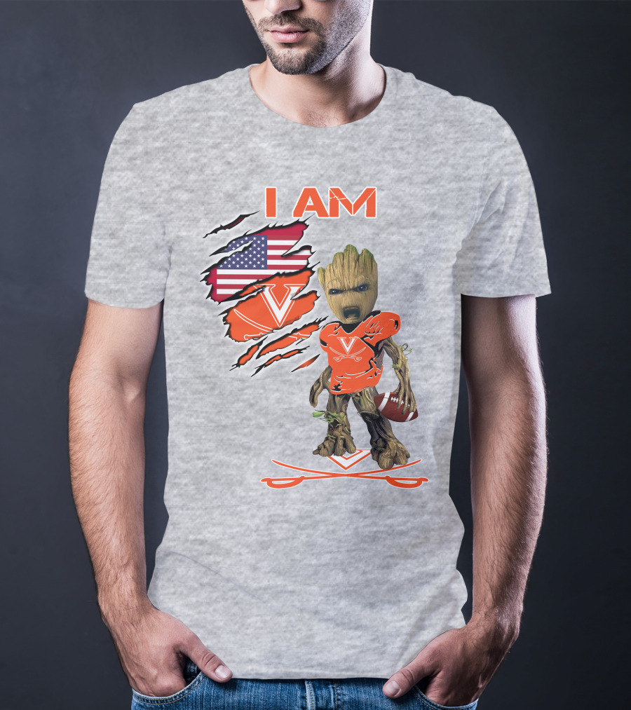 I AM Baby Groot Cavaliers Football USA Flag T-Shirt
