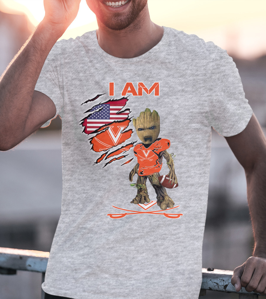 I AM Baby Groot Cavaliers Football USA Flag T-Shirt