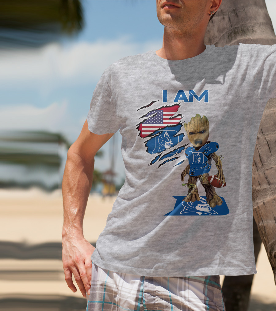 I Am Groot Duke Blue Devils Football American Flag T-Shirt