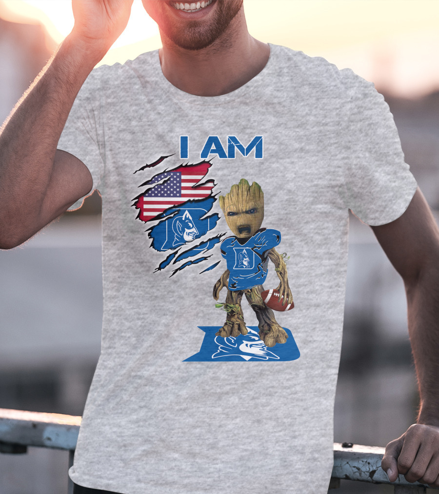 I Am Groot Duke Blue Devils Football American Flag T-Shirt