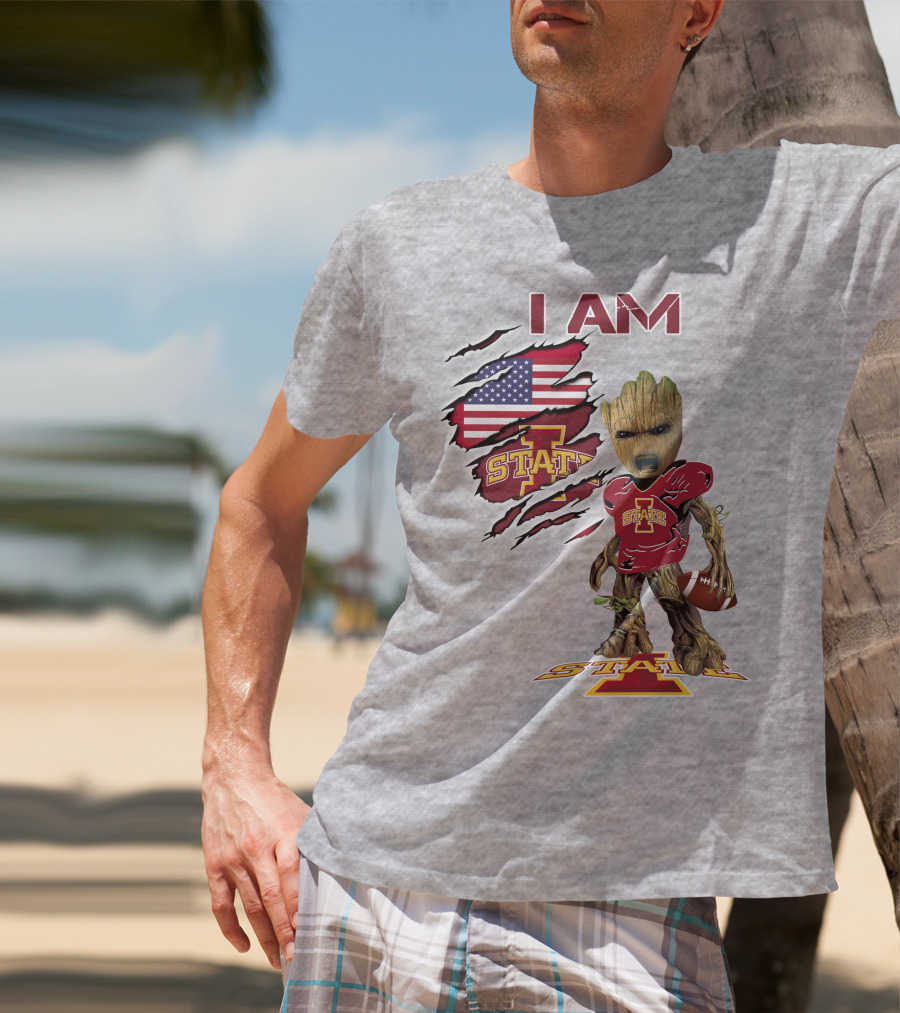 I Am Iowa State Baby Groot Football USA Flag T-Shirt
