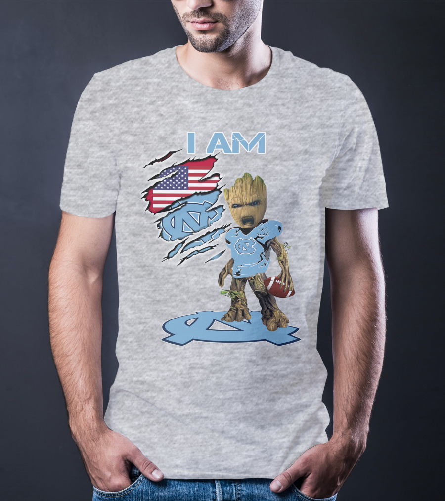 I AM Tarheel Baby Groot UNC Football USA Flag T-Shirt