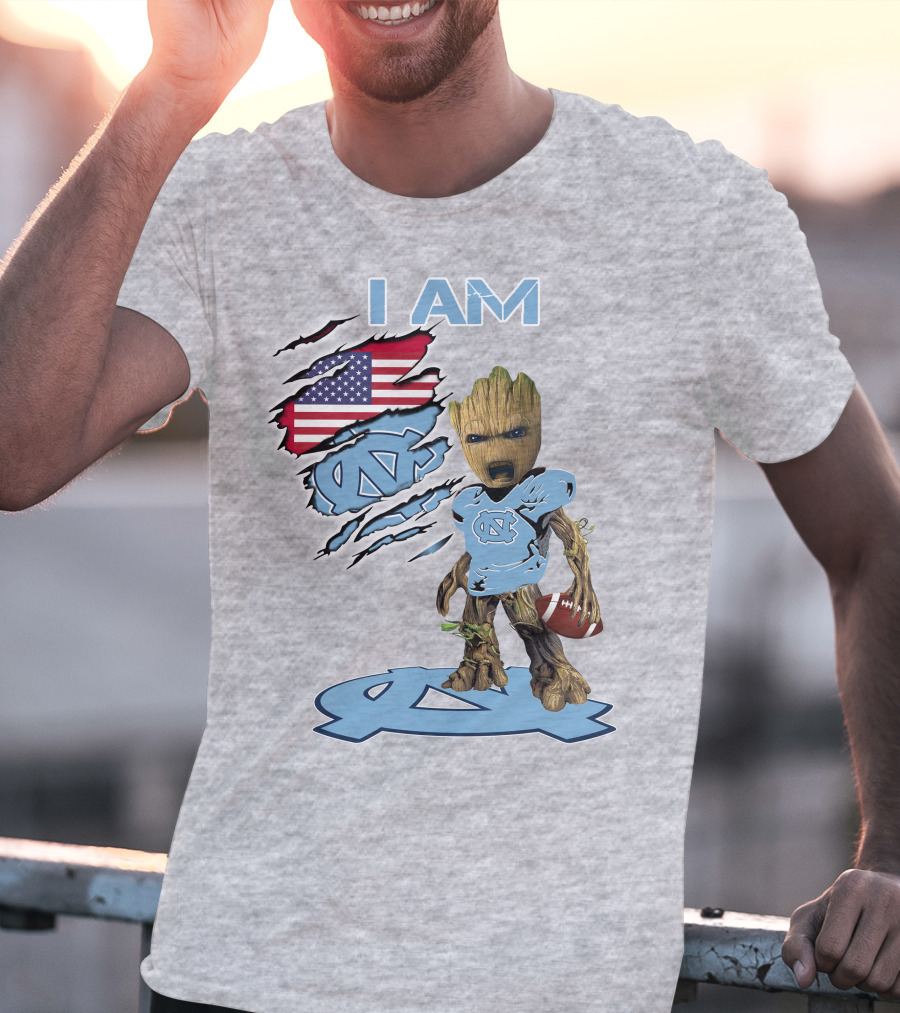 I AM Tarheel Baby Groot UNC Football USA Flag T-Shirt