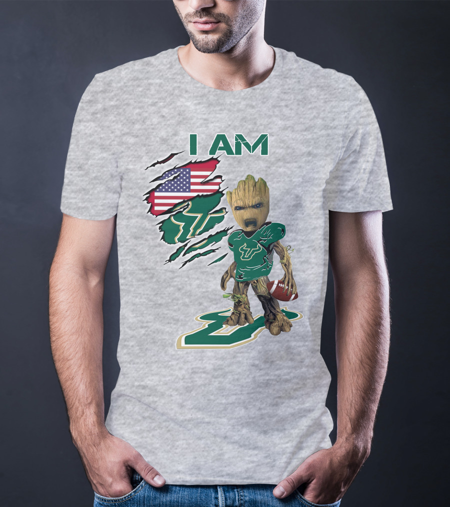 I AM USF Baby Groot Football American Flag T-Shirt