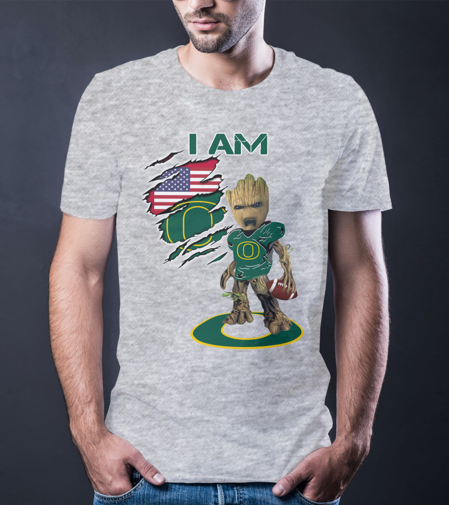 I AM American Flag Oregon Duck Baby Groot Football T-Shirt