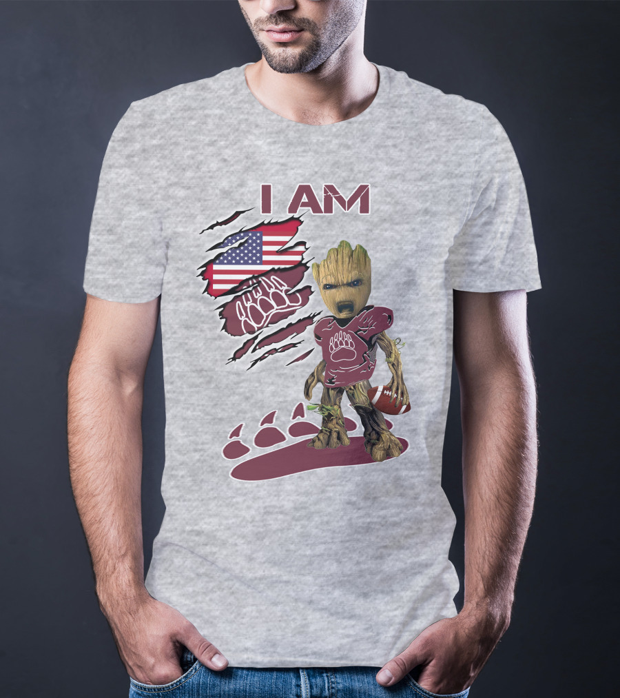I Am Montana Baby Groot Football Bear American Flag T-Shirt