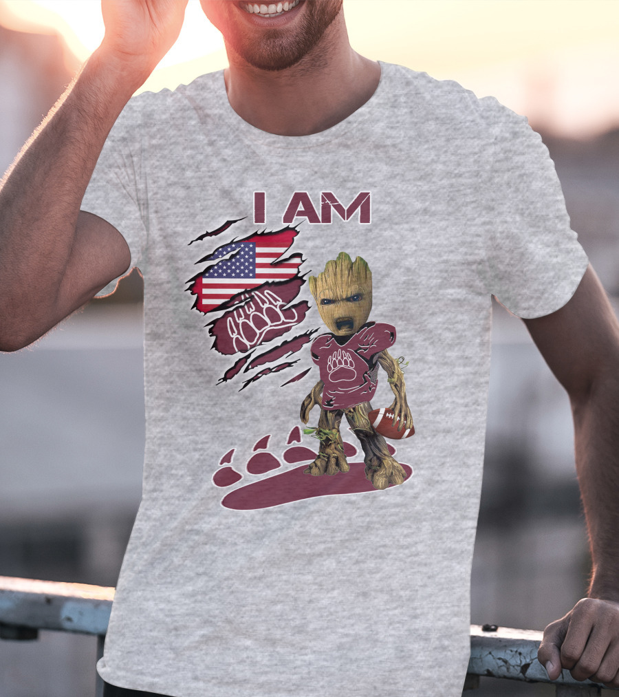I Am Montana Baby Groot Football Bear American Flag T-Shirt
