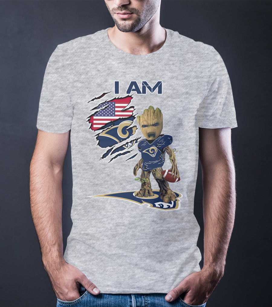 I Am Groot Rams Football American Flag T-Shirt